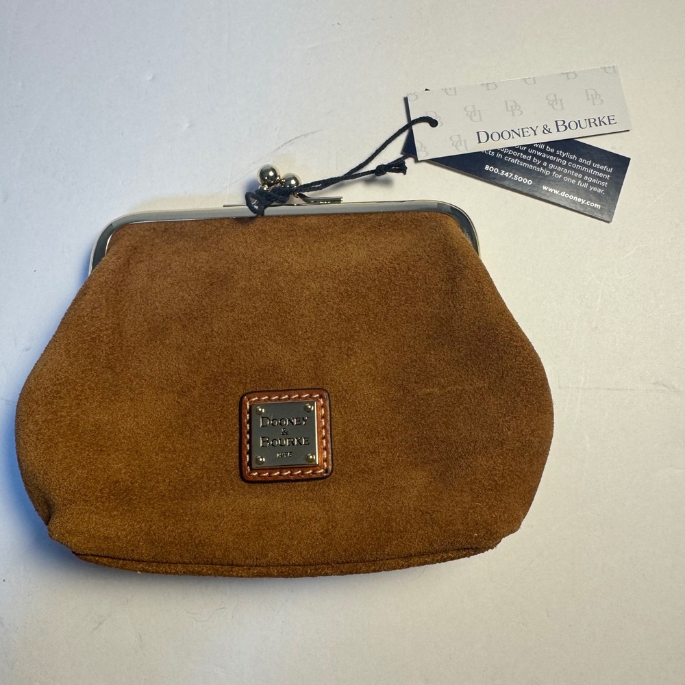 Dooney & Bourke Brown Suede Kiss Lock Coin Purse Wallet with Card Slots NWT